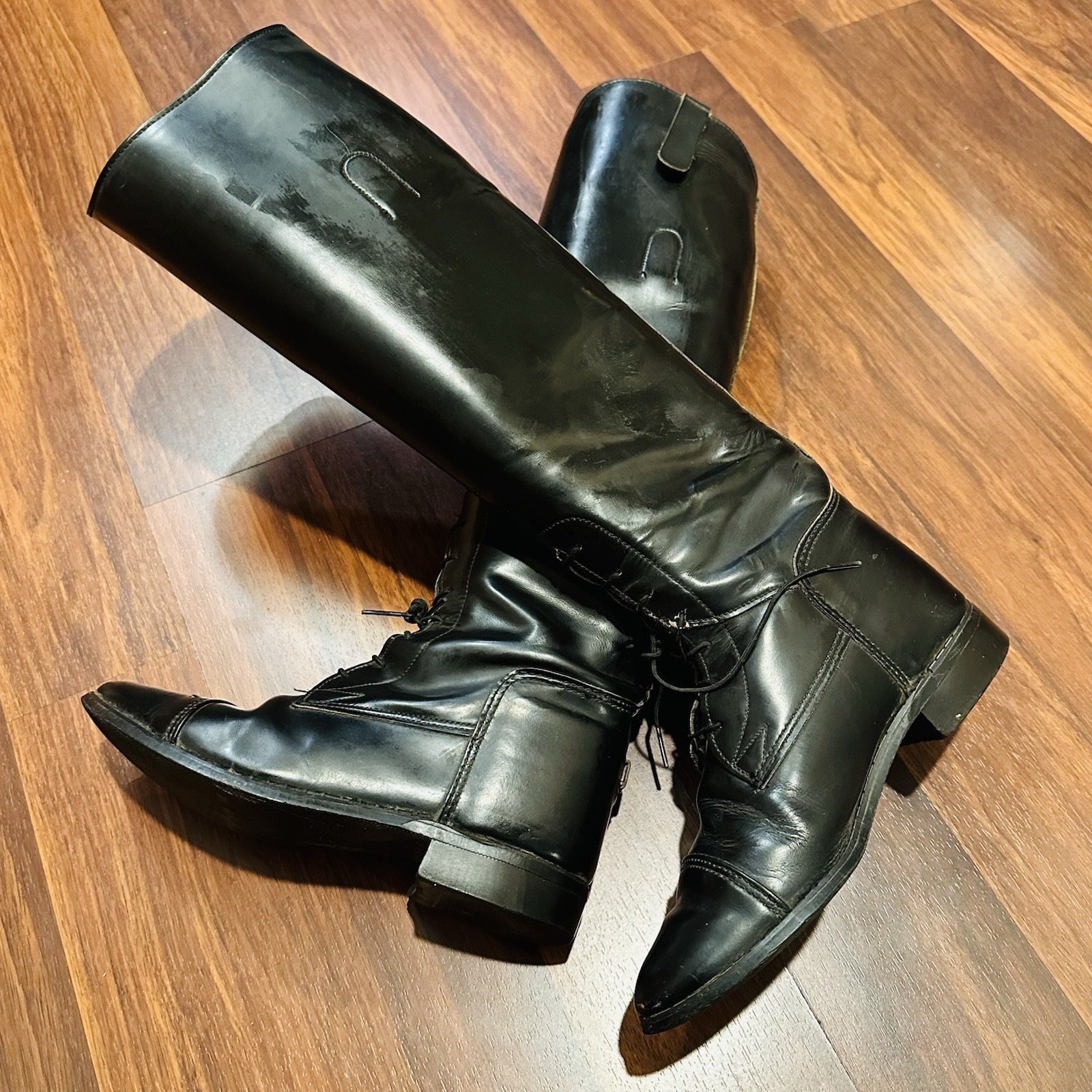 Vtg Cat's Paw Riding Boots Equestrian Women's 6.5b Black Leather Tall Laces Htf